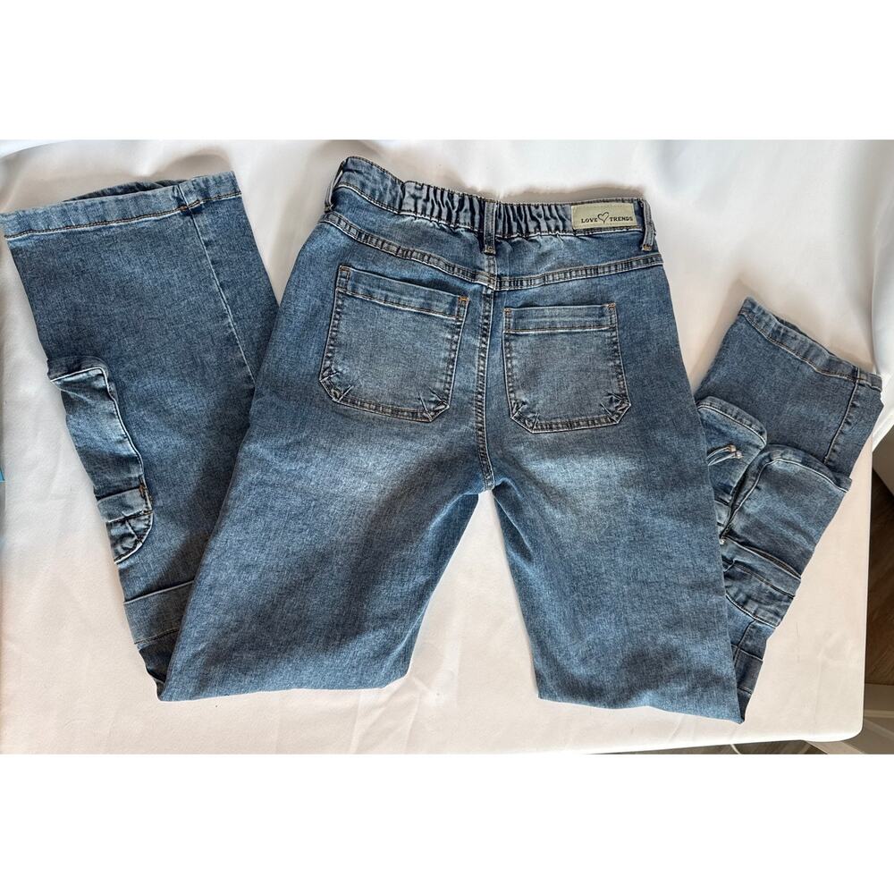 Y2K Wide Leg Cargo Pants Women’s 5 Medium Wash Denim Utility Streetwear - Picture 7 of 7